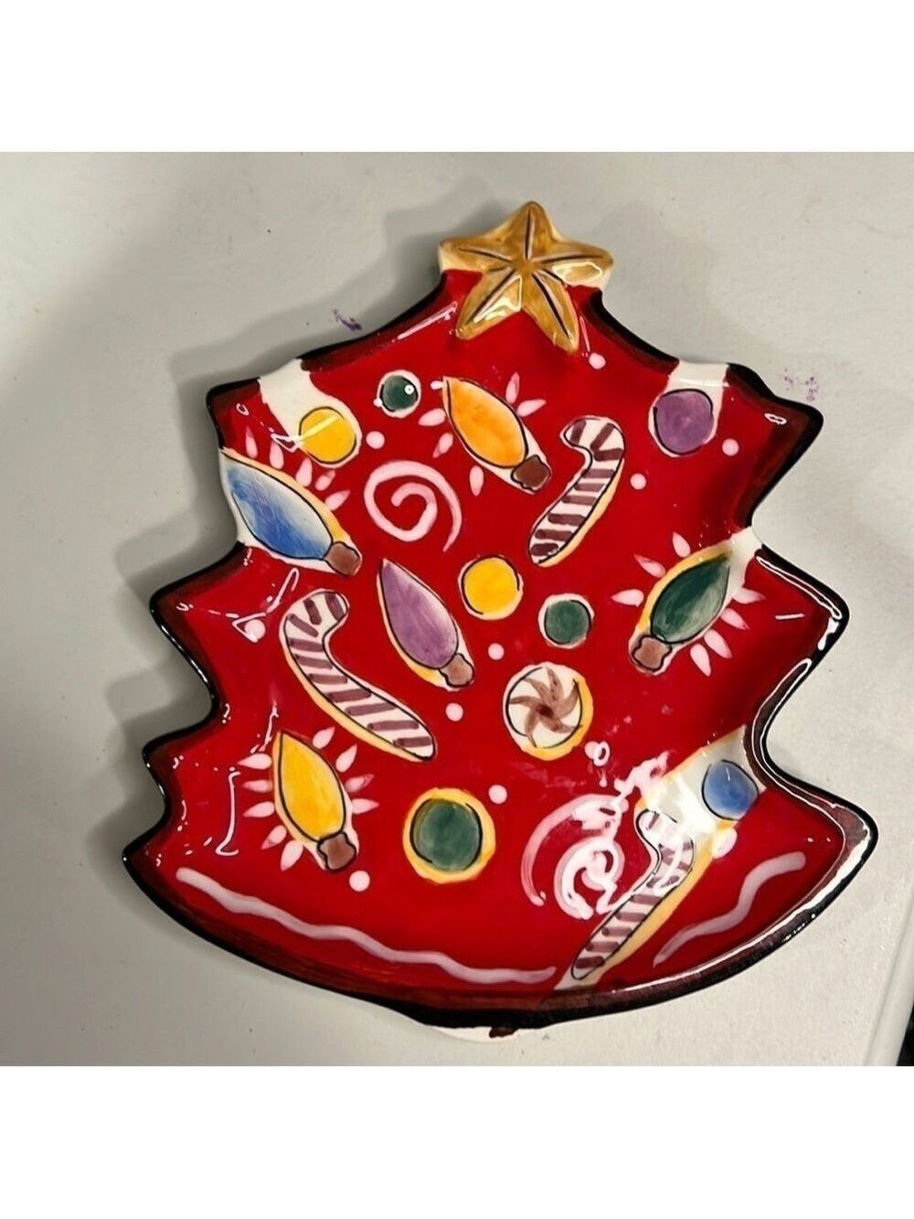 Clay Art Christmas Tree Dish 2004 Hand-painted